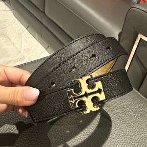 Tory Burch Black Belt with Gold Logo Buckle